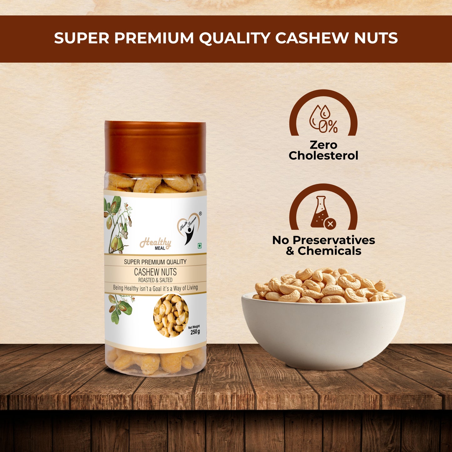Healthy Meal roasted and salted cashew nuts premium superfood 250 gm