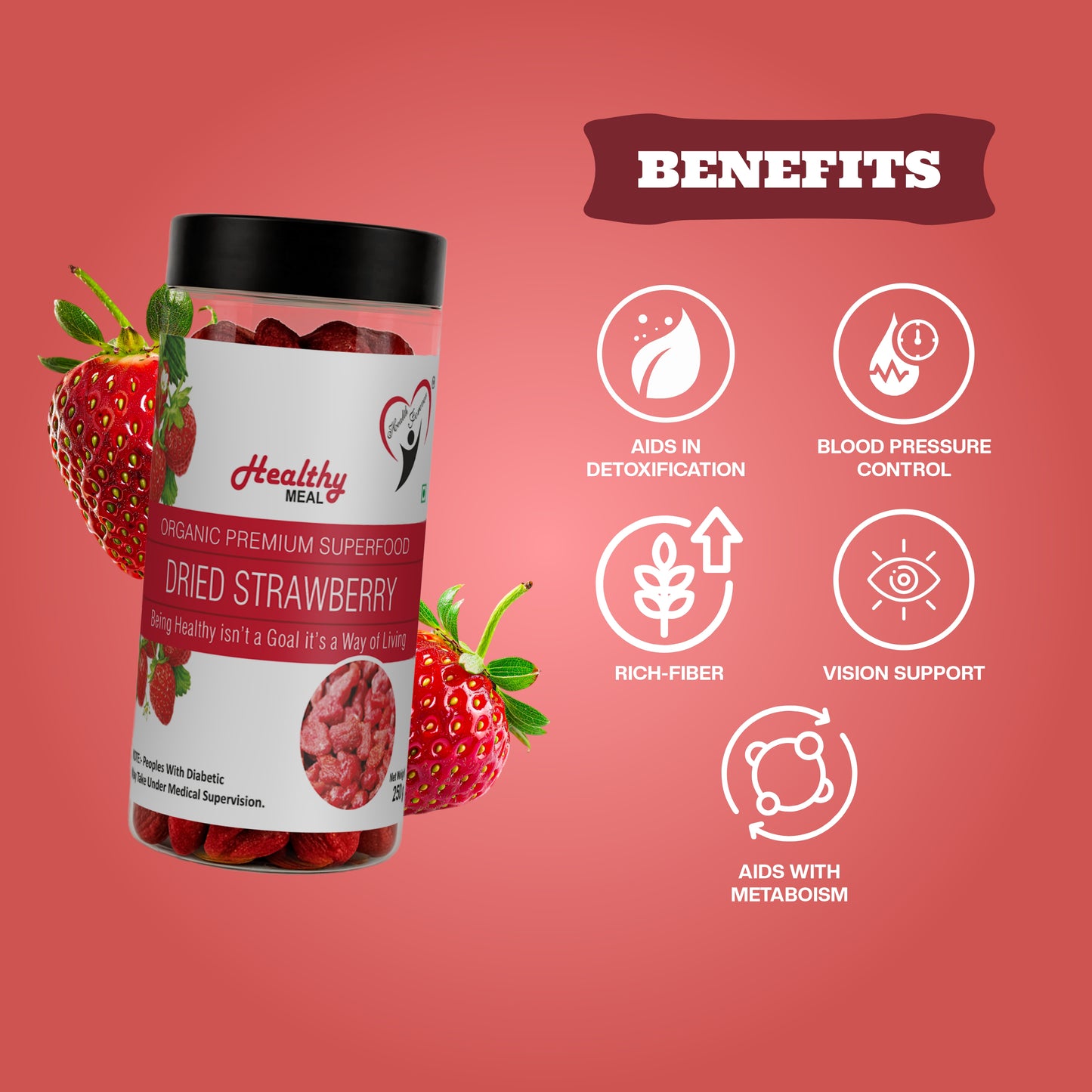 Healthy Meal dried strawberry 250 gm