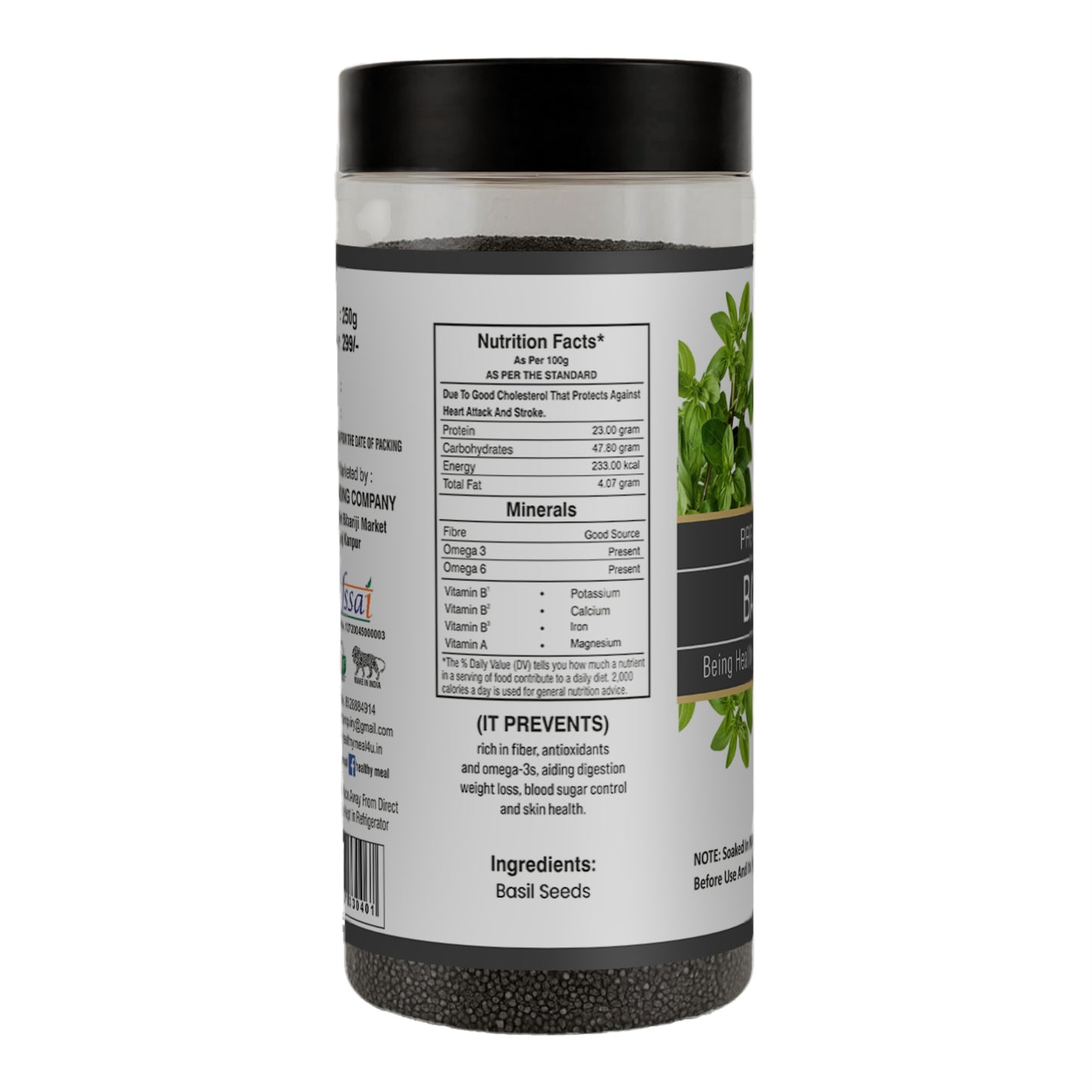 Healthy Meal Basil seeds ( sabja seeds ) premium superfood 250gm