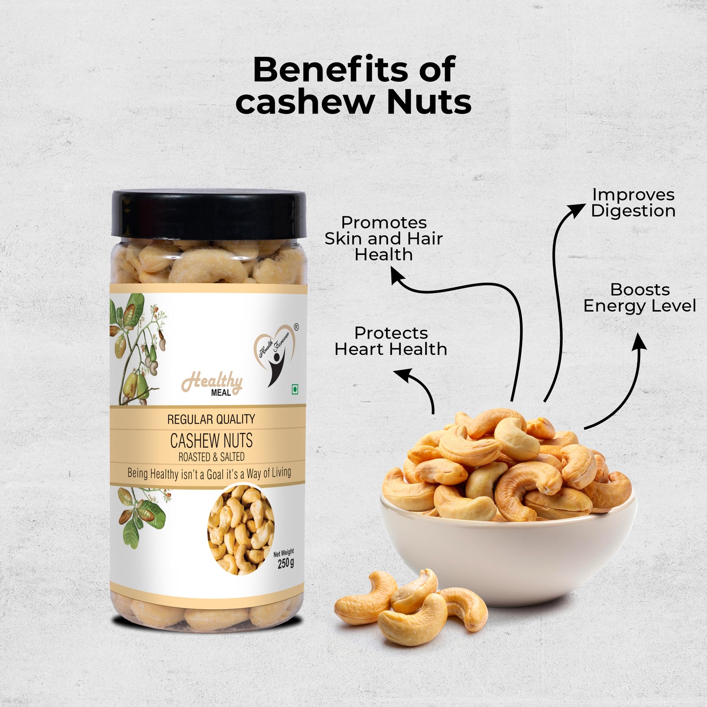 Healthy Meal roasted and salted cashew nuts premium superfood 250 gm