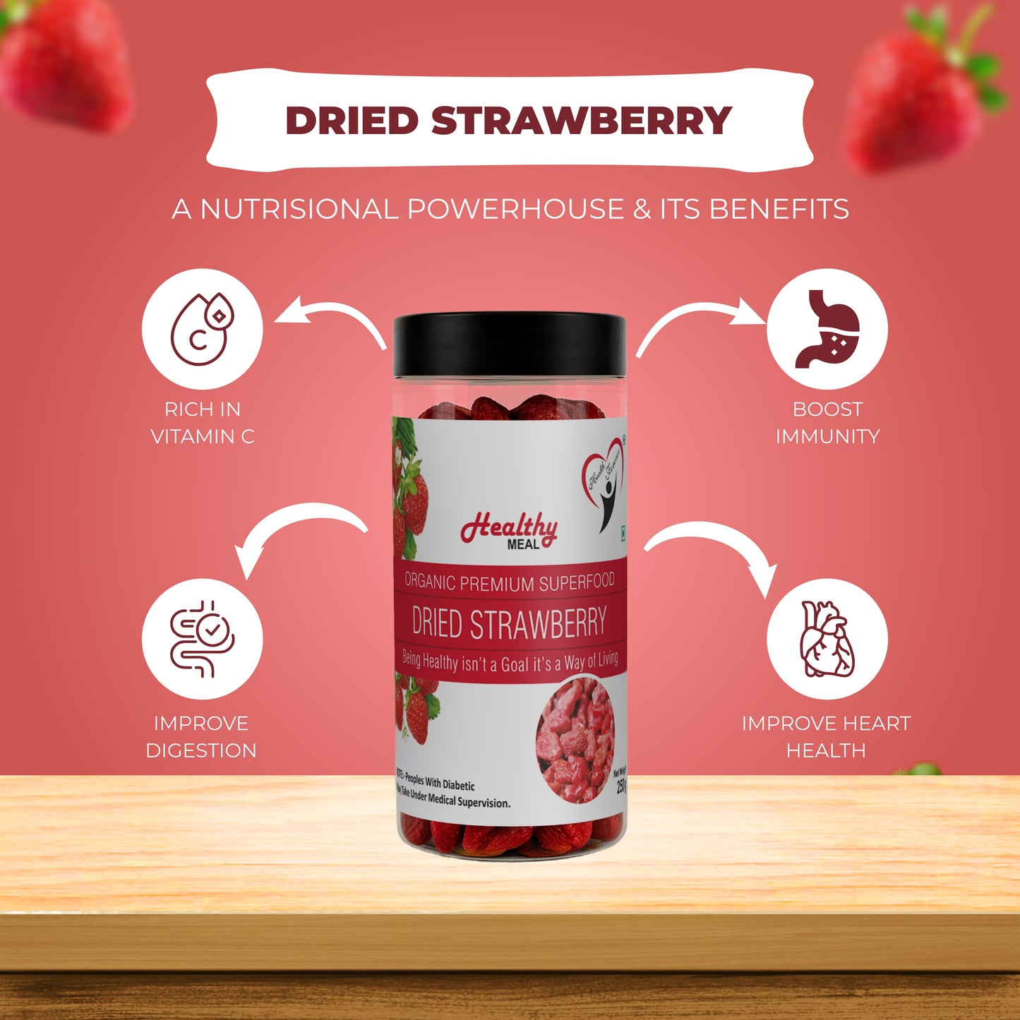 Healthy Meal dried strawberry 250 gm